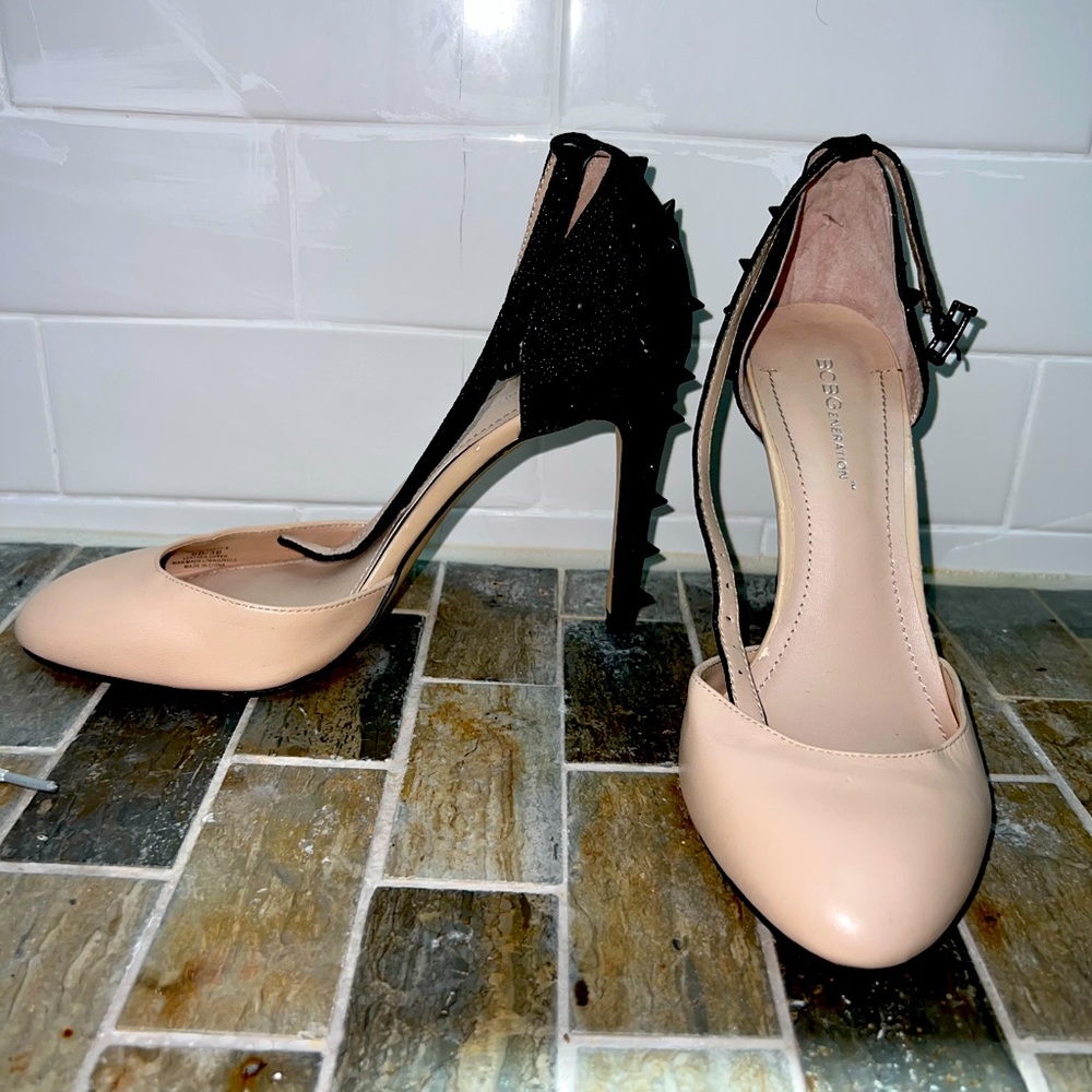 BCBGeneration Beige and Black Bennett Pumps